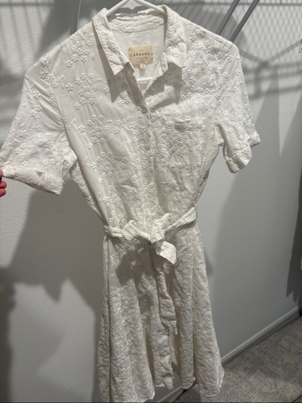 Sezane White Embroidered Midi Shirt Dress
